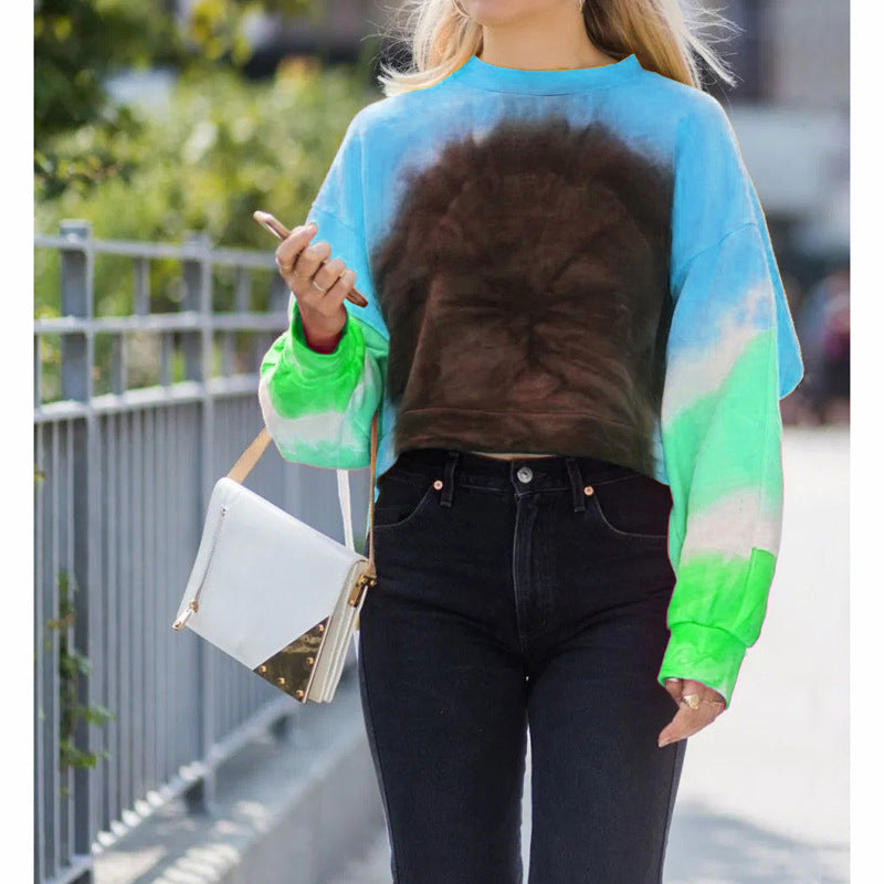 Jersey de cuello redondo y manga larga con degradado para mujer