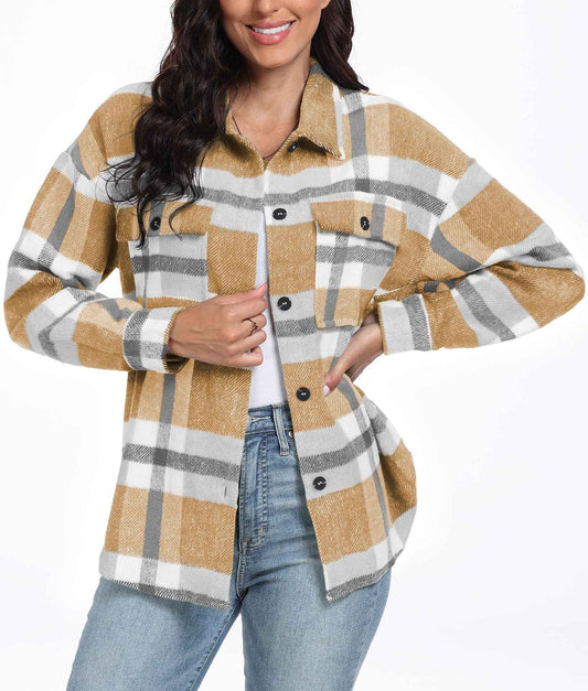 Women's Long Sleeve Striped Plaid Long Sleeve