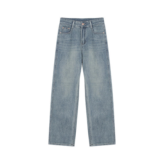 High Waist Slimming Blue Straight Mopping Pants Women