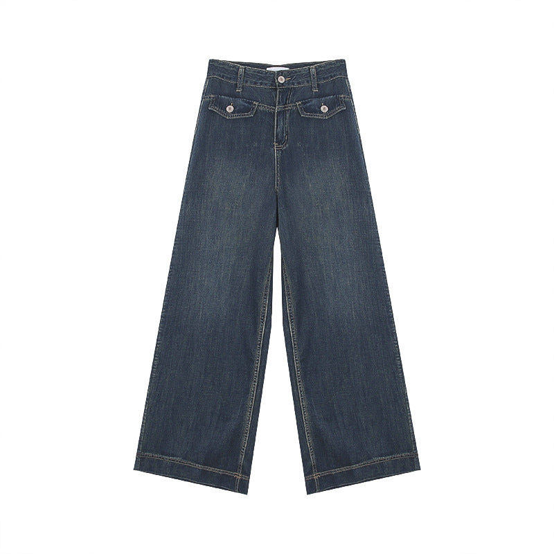 Women's High Waist Slimming Retro Faux Pocket Jeans