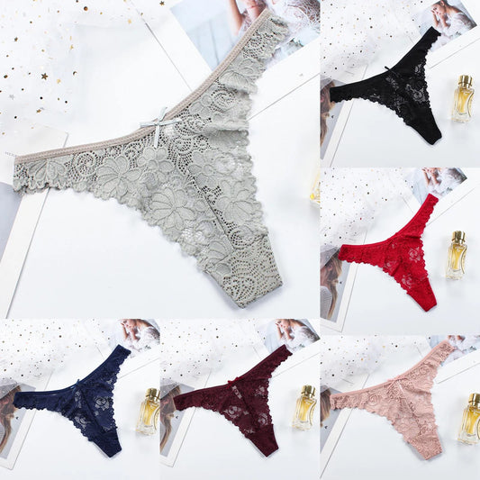 Low-Waist Sexy Breathable Lace Panties Women Sexy See-Through Thongs Briefs Embroidery Crotch Hollow Underwear Female Underwear