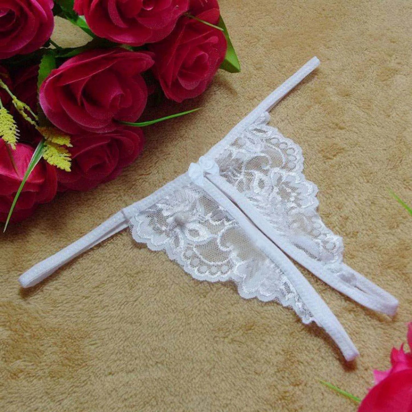 Sexy Panties Women's Lace Transparent Open Crotch Bow Seamless Thong Valentines Hot Women Underpants Ultra Thin Sexy Lingerie