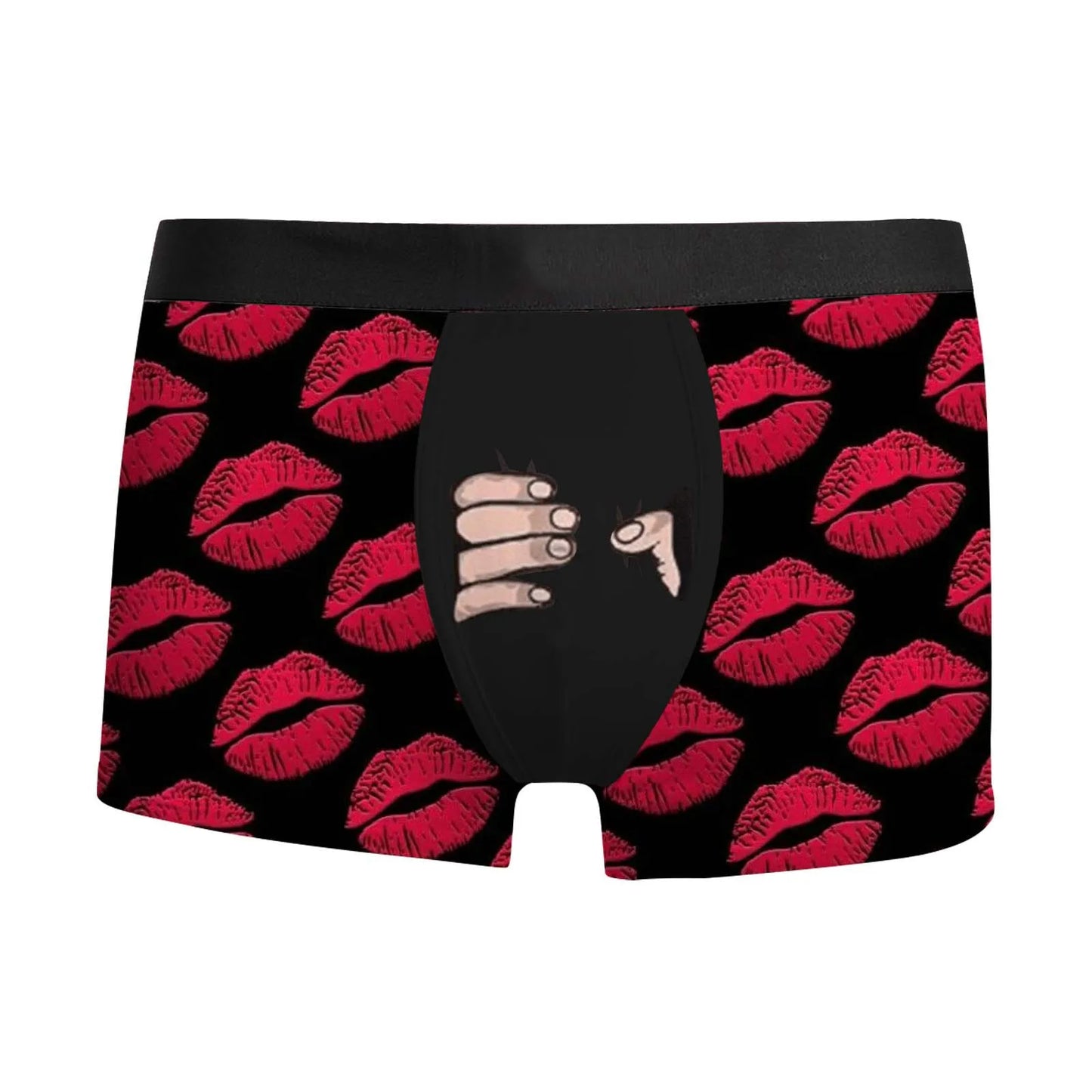 Valentine's Day Men's Boxers Lips Print Funny Boxers Black Underwear Male Clothing