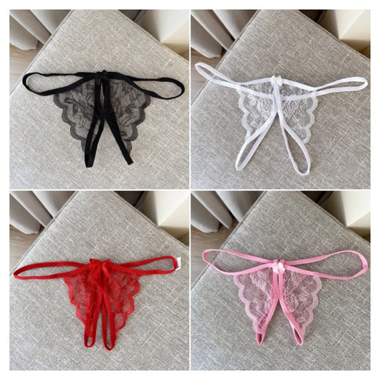 Sexy Panties Women's Lace Transparent Open Crotch Bow Seamless Thong Valentines Hot Women Underpants Ultra Thin Sexy Lingerie