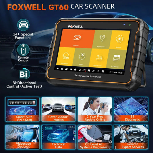 FOXWELL GT60 OBD2 Diagnostic Tool Full System Active Test Car Code Reader 24 Reset Service Professional OBD 2 Automotive Scanner