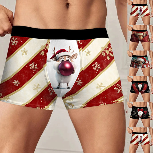 Christmas Printed Men's Underwear Low Waisted Personalized Underwear Flat Pants Breathable And Comfortable Boxer Shorts