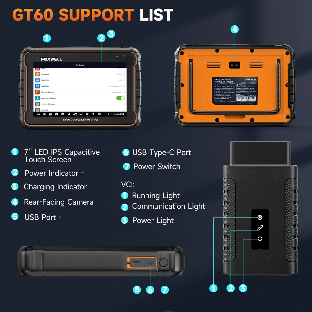 FOXWELL GT60 OBD2 Diagnostic Tool Full System Active Test Car Code Reader 24 Reset Service Professional OBD 2 Automotive Scanner
