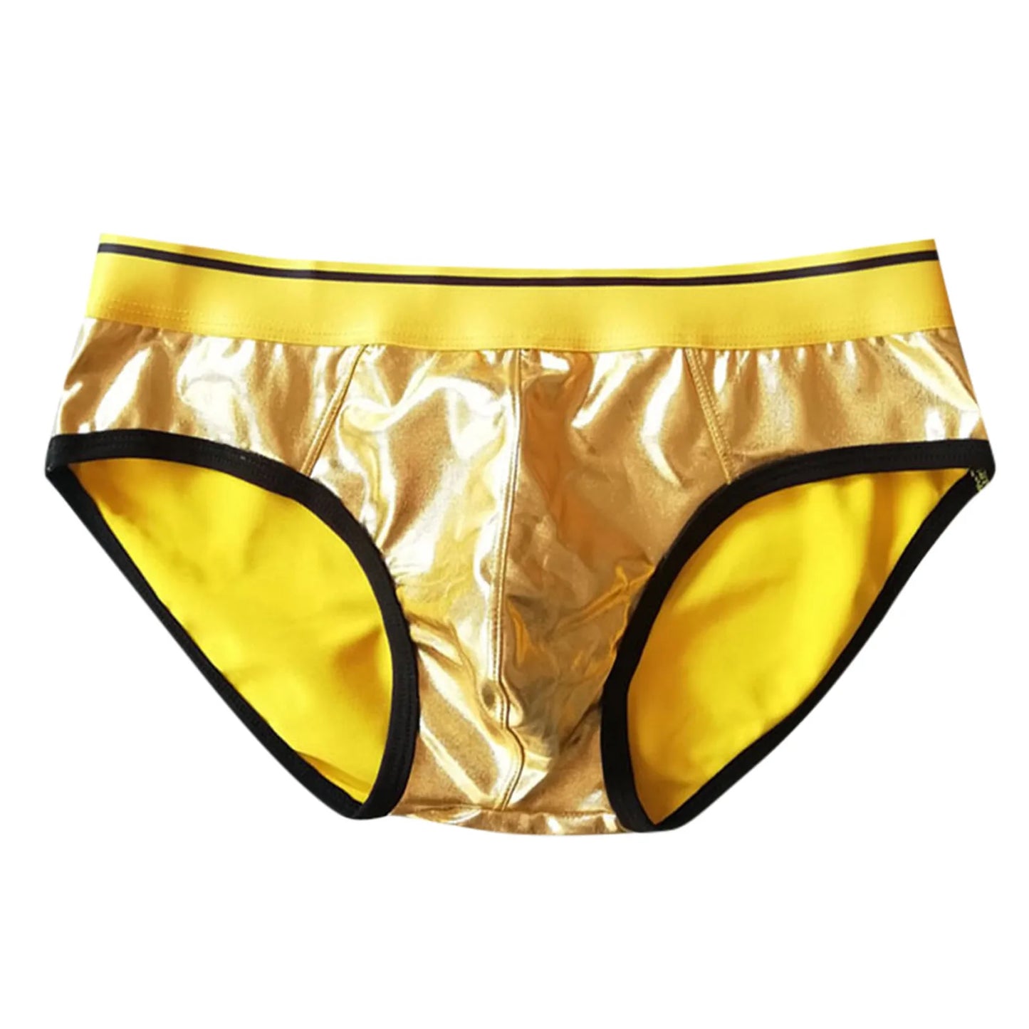 Men's Triangle Pants Faux Leather Sexy Reflective Gold Fun Underwear