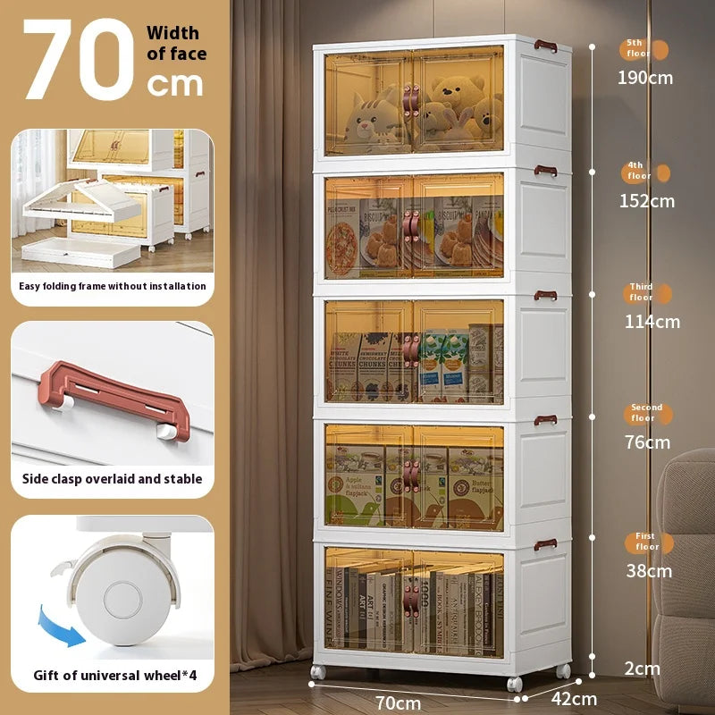 3/4/5 Layers Multifunction Folding Living Room Cabinet Closet Organizer With Wheel Stackable Large Capacity Storage Boxes