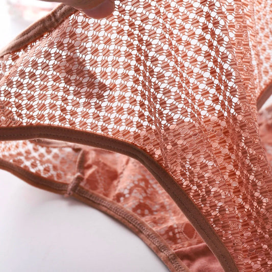 Women's Sexy Lace Panties Transparent Mesh Hook Briefs Breathable Low Waist Seamless Underwear Lingerie For Ladies