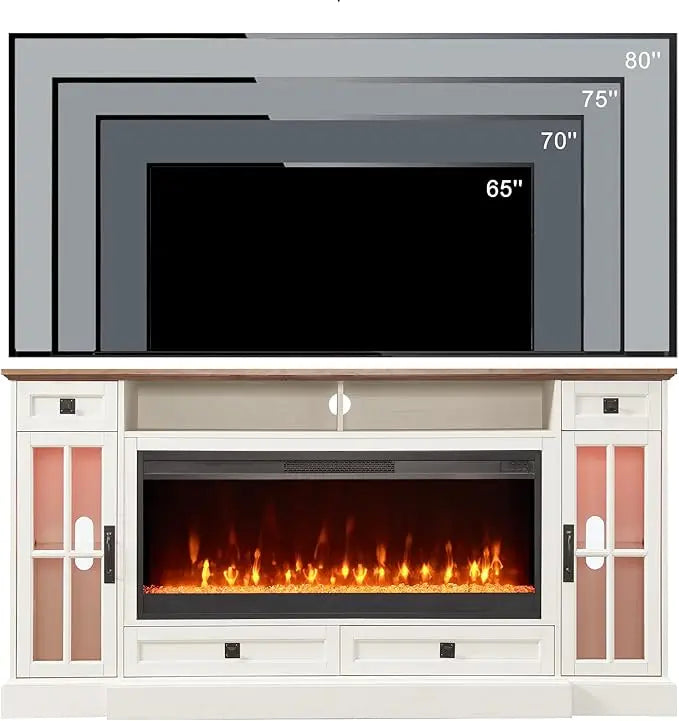 Fireplace TV Stand for 80 Inch TVFarmhouse Entertainment Center with 42" Fireplace & LED Lights Modern Media Console Table