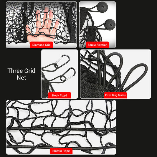 Red de equipaje de tres columnas Bolsa de red de tres cestas Bolsa de red de almacenamiento de baúl