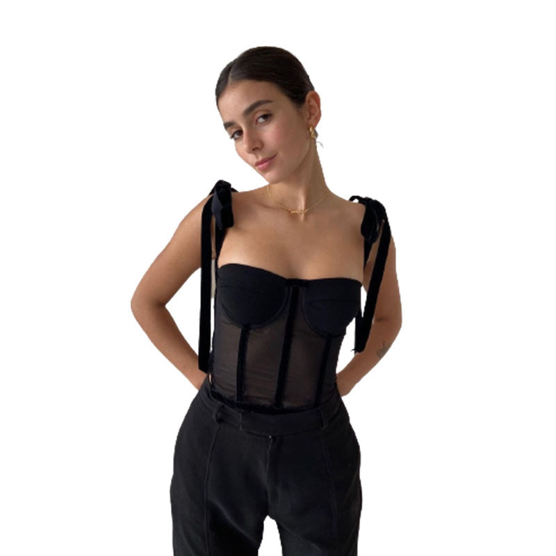 Camisola transparente con cintura ajustada y sin espalda para mujer