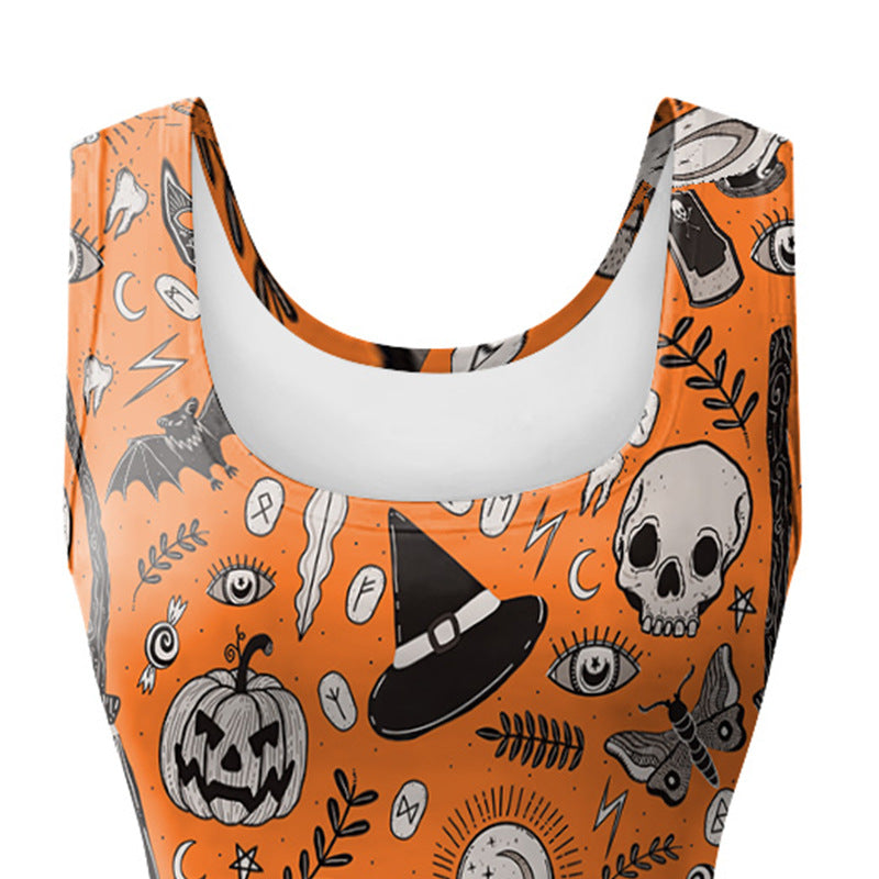 Women's Halloween Sleeveless Vest Pumpkin Skull Digital Printing Dress