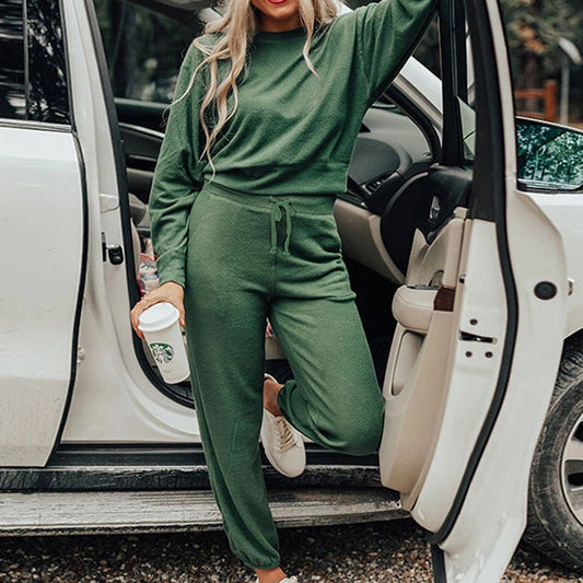 Women's Round Neck T-shirt Pants Suit