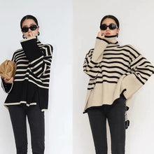 Cargar imagen en el visor de la galería, Women&#39;s Striped Loose Outer Knit Sweater Top