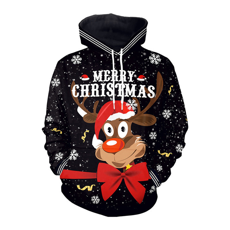 Elk Christmas Animal Print Couple Hooded Sweater