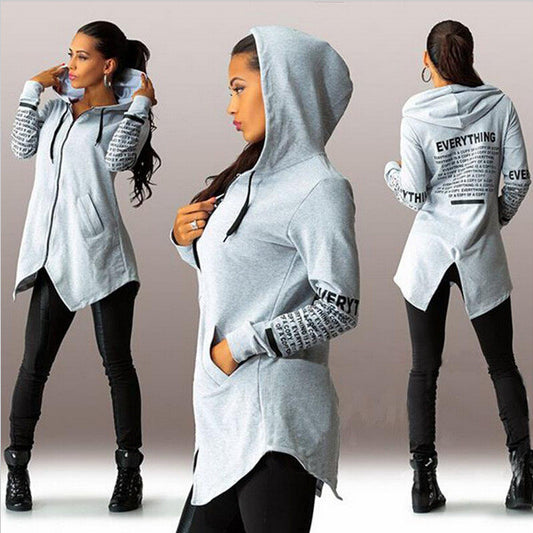 Women's Fashion Casual Graffiti Letter Print Zipper Hooded Sweater