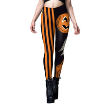 Carica l&#39;immagine nel visualizzatore di Gallery, Halloween Pumpkin Head Digital Printing Stripe Tight Feet Women&#39;s Leggings