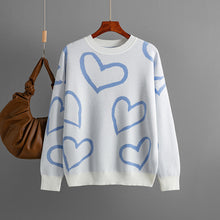 Laden Sie das Bild in den Galerie-Viewer, Women&#39;s Fashion Round Neck Heart Color Clash Sweater