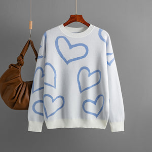 Women's Fashion Round Neck Heart Color Clash Sweater