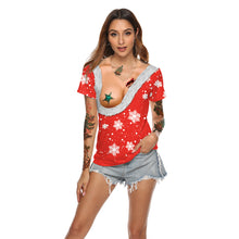 Carica l&#39;immagine nel visualizzatore di Gallery, Women&#39;s Christmas Digital Printed V-neck T-shirt