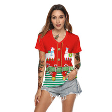 Carica l&#39;immagine nel visualizzatore di Gallery, Women&#39;s Christmas Digital Printed V-neck T-shirt