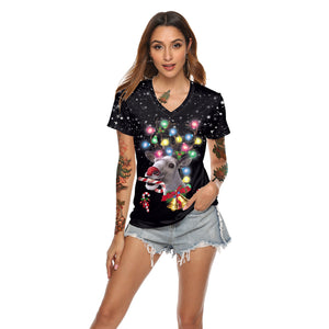 Women's Christmas Digital Printed V-neck T-shirt