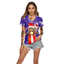 Carica l&#39;immagine nel visualizzatore di Gallery, Women&#39;s Christmas Digital Printed V-neck T-shirt