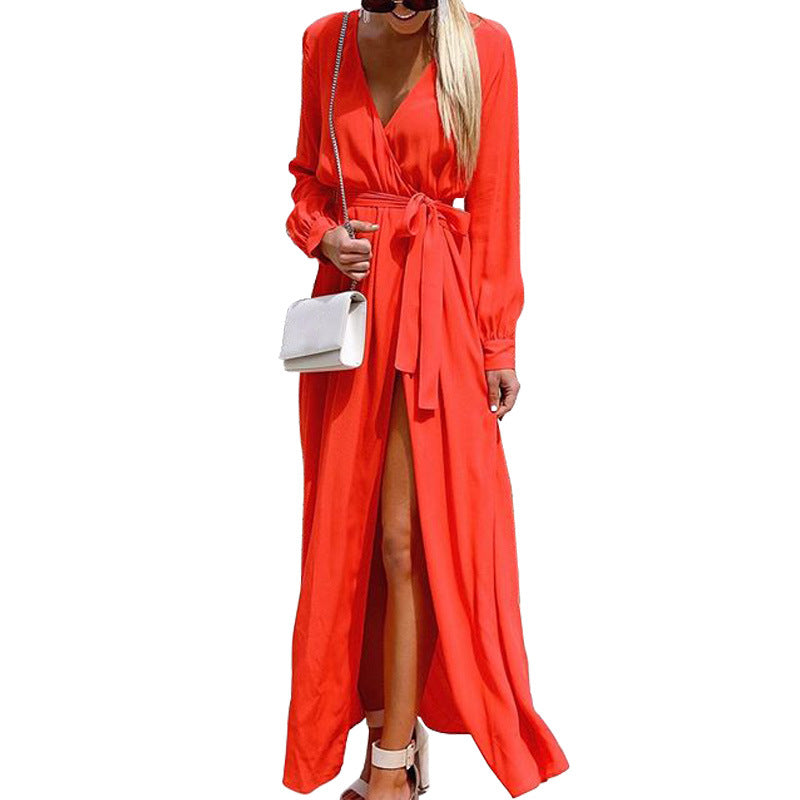 Women's V-neck Fashion Red Dress