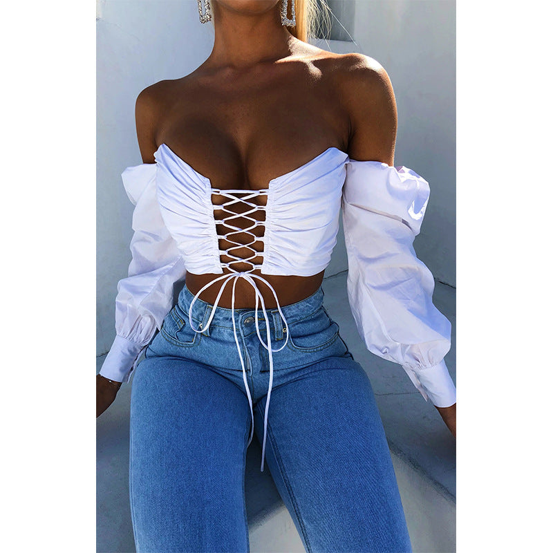 Women's Off-shoulder Tube Top Lace-up Navel