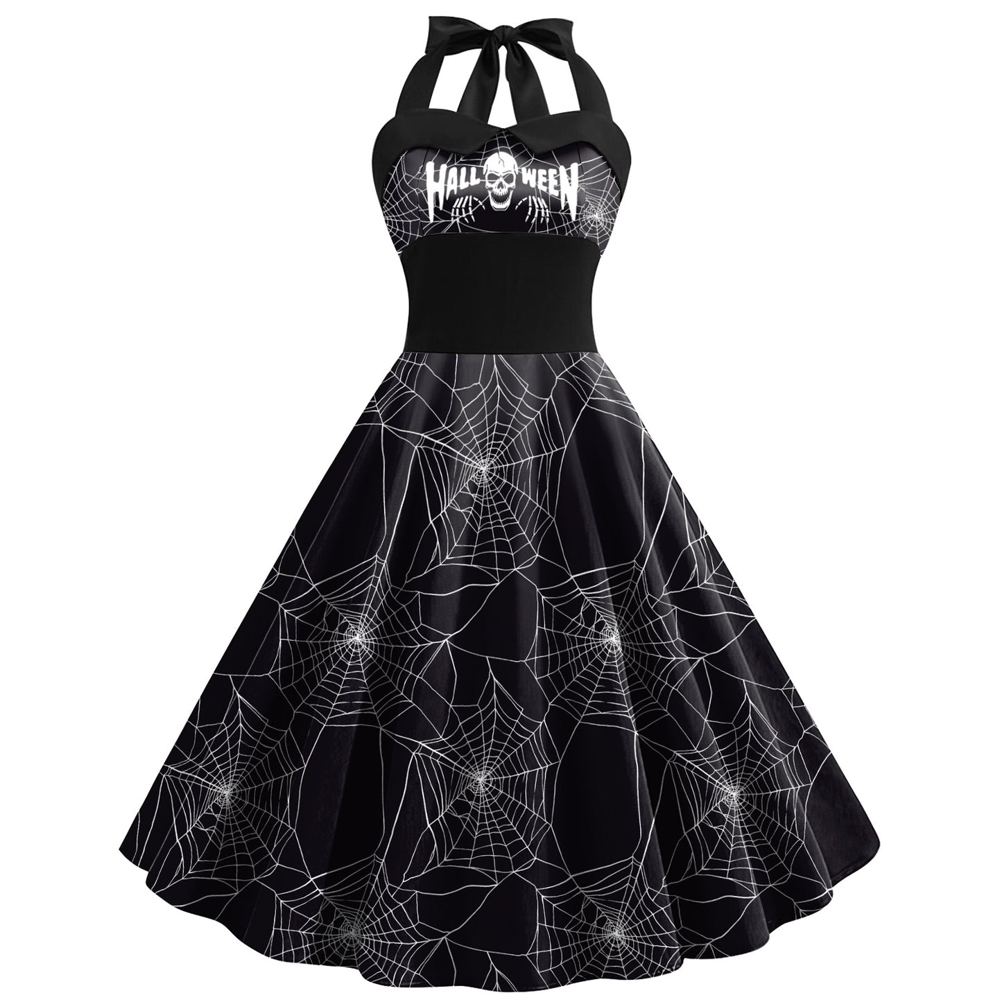 Halloween Dress Skull Spider Web Printed Clothing Women's Strap High Waist Skirt