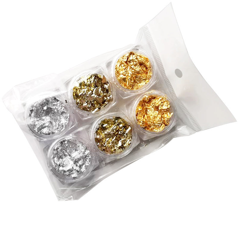 Gold Foil Broken Sequins Nail Jewelry 6-Piece Manicure Set