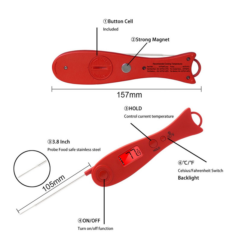 Precision Kitchen Probe Thermometer Digital Backlight Food Grill Thermometer