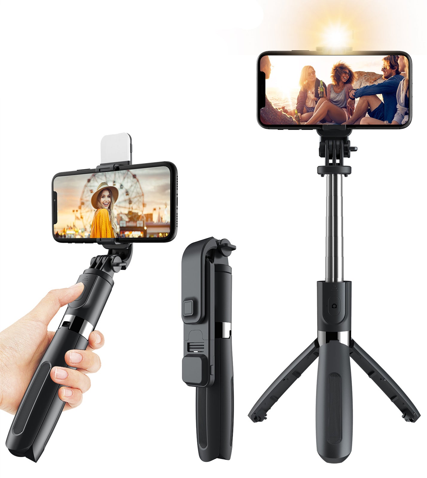 Trípode para selfies inalámbrico Bluetooth 3 en 1 compatible con Apple, 102 cm, plegable y monopie, trípode universal para teléfono