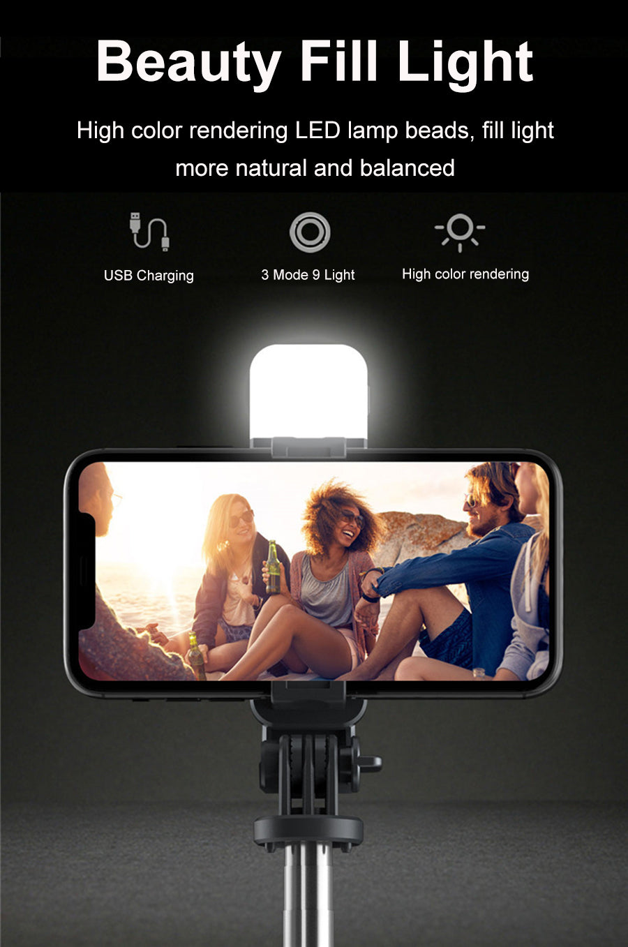 Trípode para selfies inalámbrico Bluetooth 3 en 1 compatible con Apple, 102 cm, plegable y monopie, trípode universal para teléfono