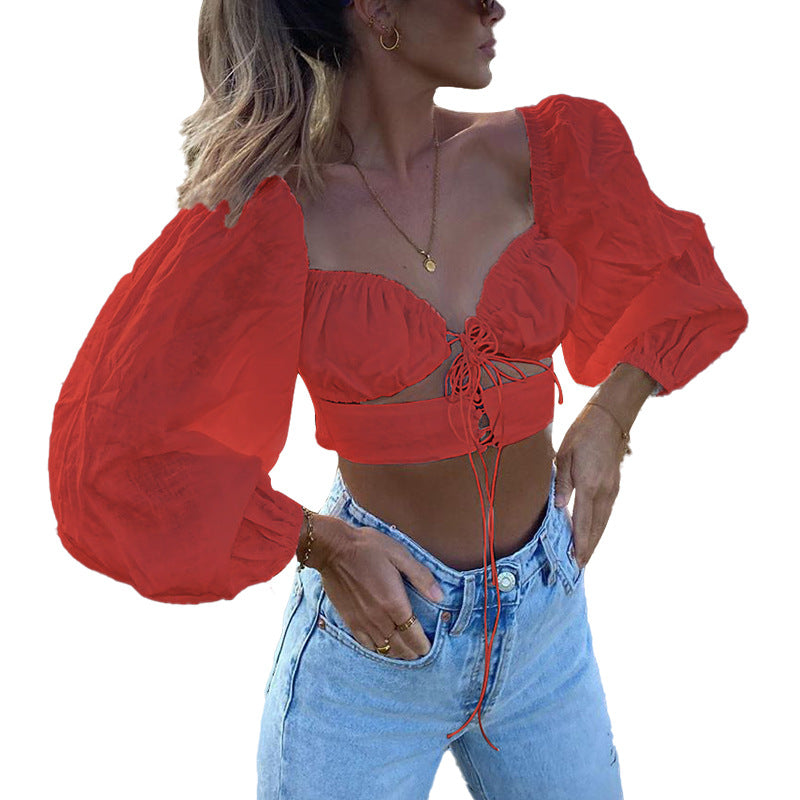 Women's Lace-up Long Sleeve Top