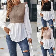 Carica l&#39;immagine nel visualizzatore di Gallery, Women&#39;s New Round Neck Wavy Stripes Stitching Fashion Tops Temperament Blouse