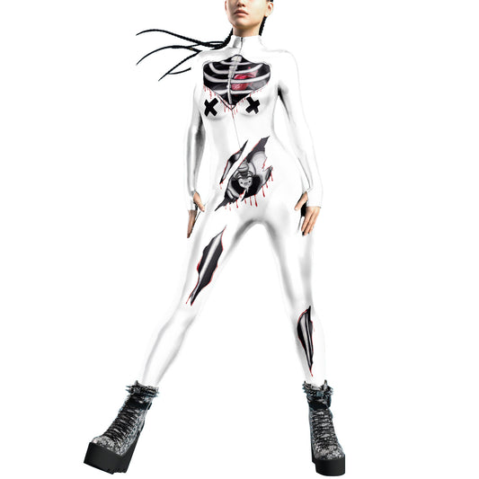 Women's Halloween Tight Body Skeleton Digital Printing Cool Jumpsuit