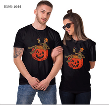 Charger l&#39;image dans la galerie, Women&#39;s Horror Pumpkin Skeleton Digital Printed Round Neck Short Sleeve