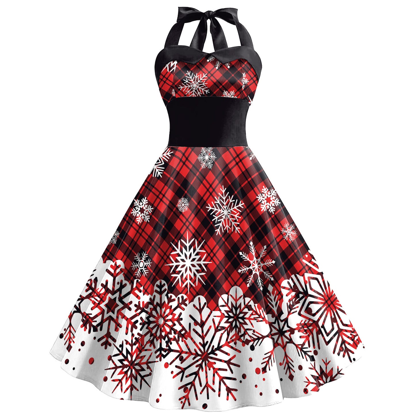 Women's Christmas Snowflake Print Strap High Waist Dress