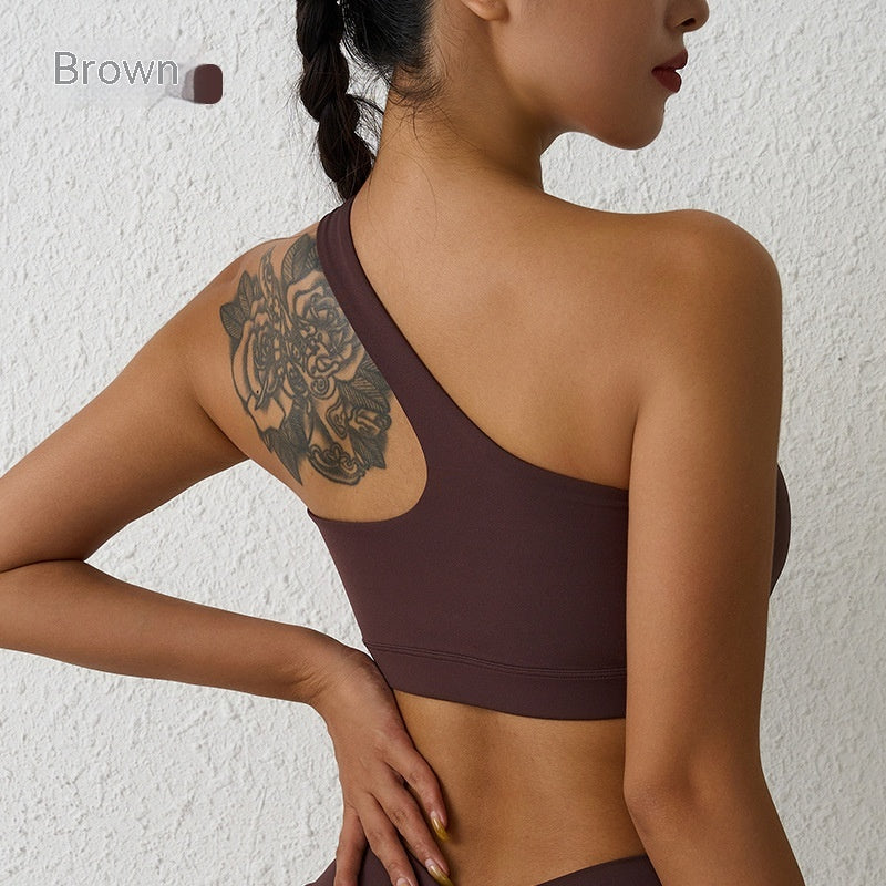 Nude Feel Sports Underwear One-shoulder Yoga Bra