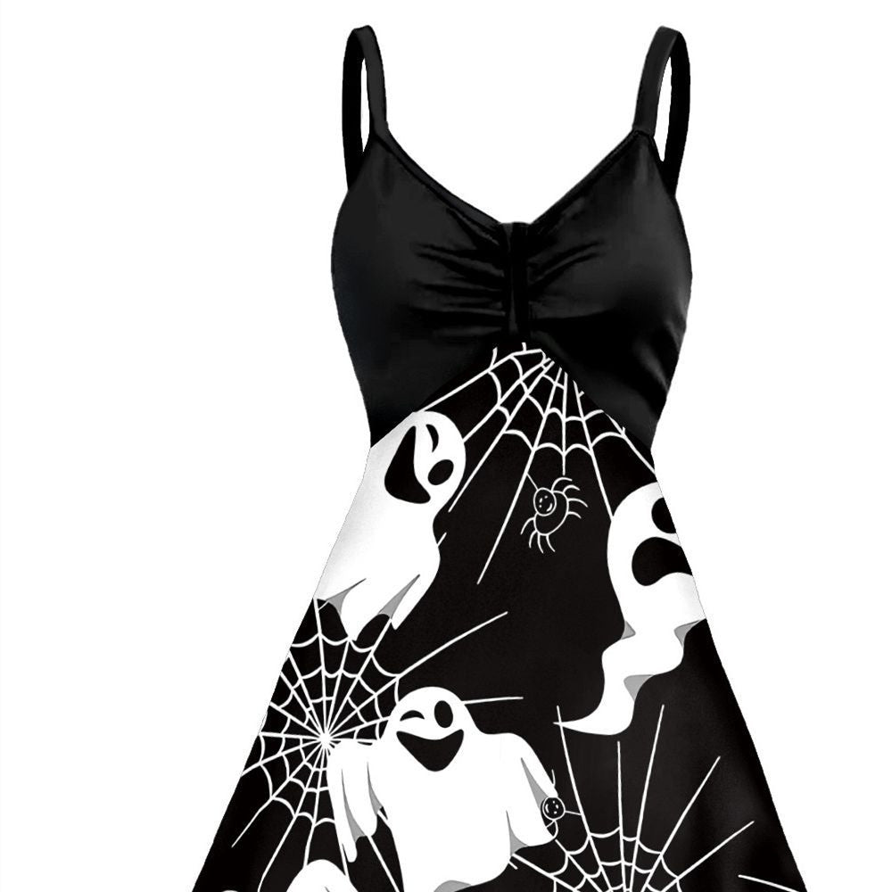 Women's Halloween Skull Head Printing Slip Dress