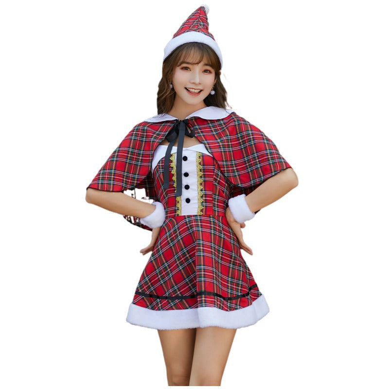 Split Size Christmas Clothing Plaid Cloak Suit