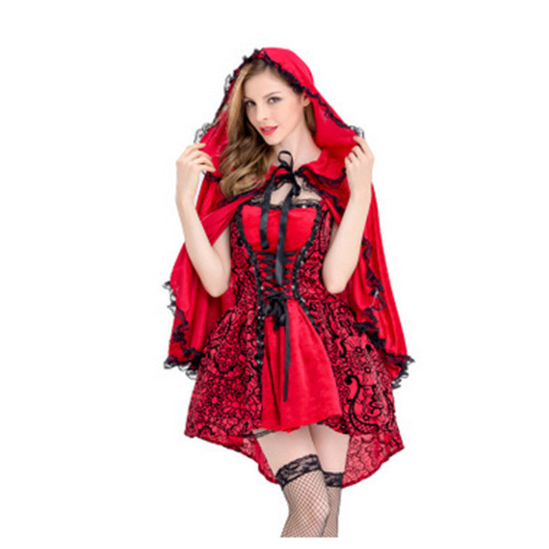 Halloween Gothic Style Red Hat Costume Play Cloak