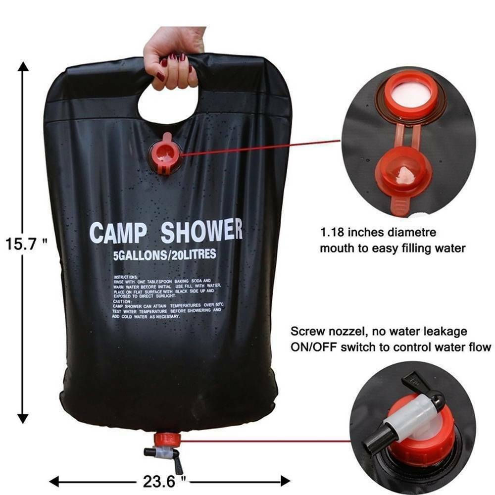 20L Camping Shower Portable Compact Solar Sun Heating Bath Bag Outdoor Travel - Bloomfield's