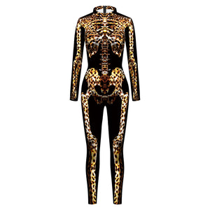 Halloween Parent-child Leopard Skeleton Printing One-piece