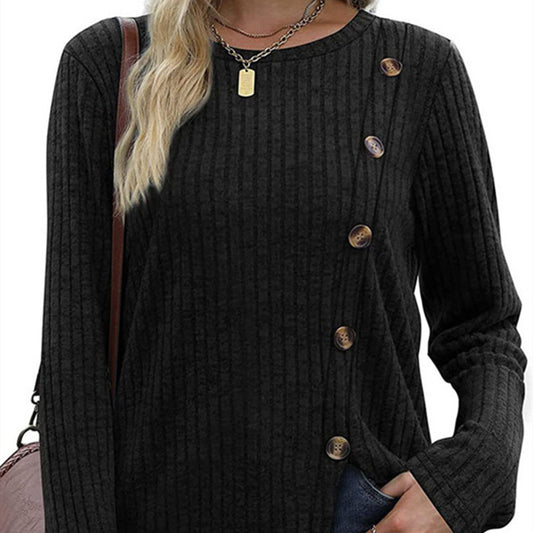 Fashion Autumn Casual Solid Long Sleeve T-shirt