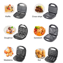 Laden Sie das Bild in den Galerie-Viewer, 6-in-1 Waffle Maker EU Plug Sandwich Maker Grill Breakfast Maker Doughnut Cake Maker Compact Kitchen Dining Kitchen Accessories