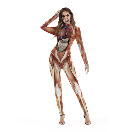 Stage Performance Funny Costumes Realistic Human Body Structure Printed Jumpsuit